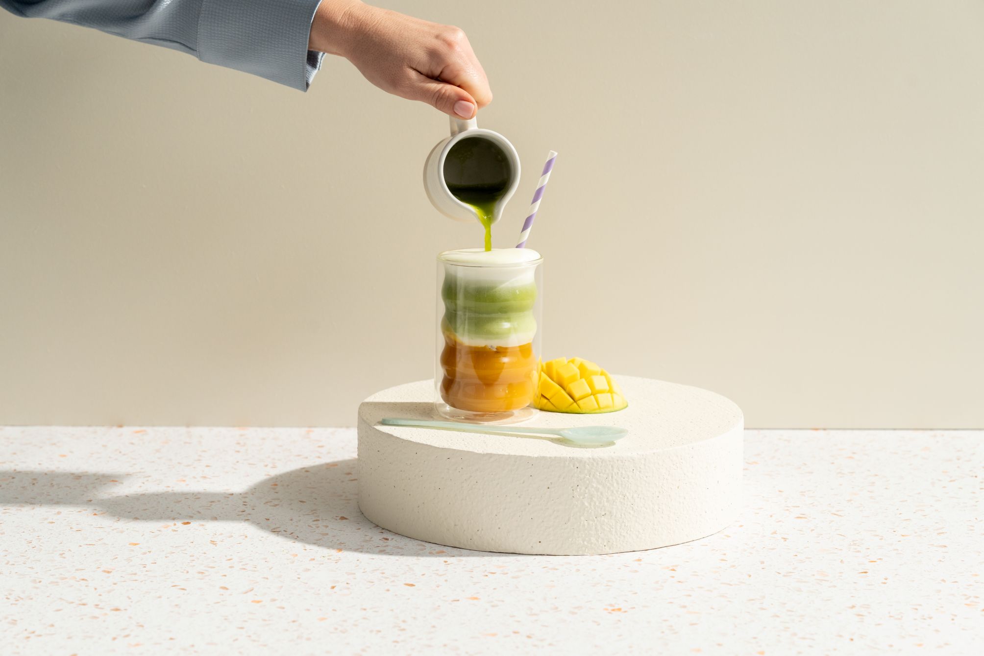 fruity iced vanilla matcha latte